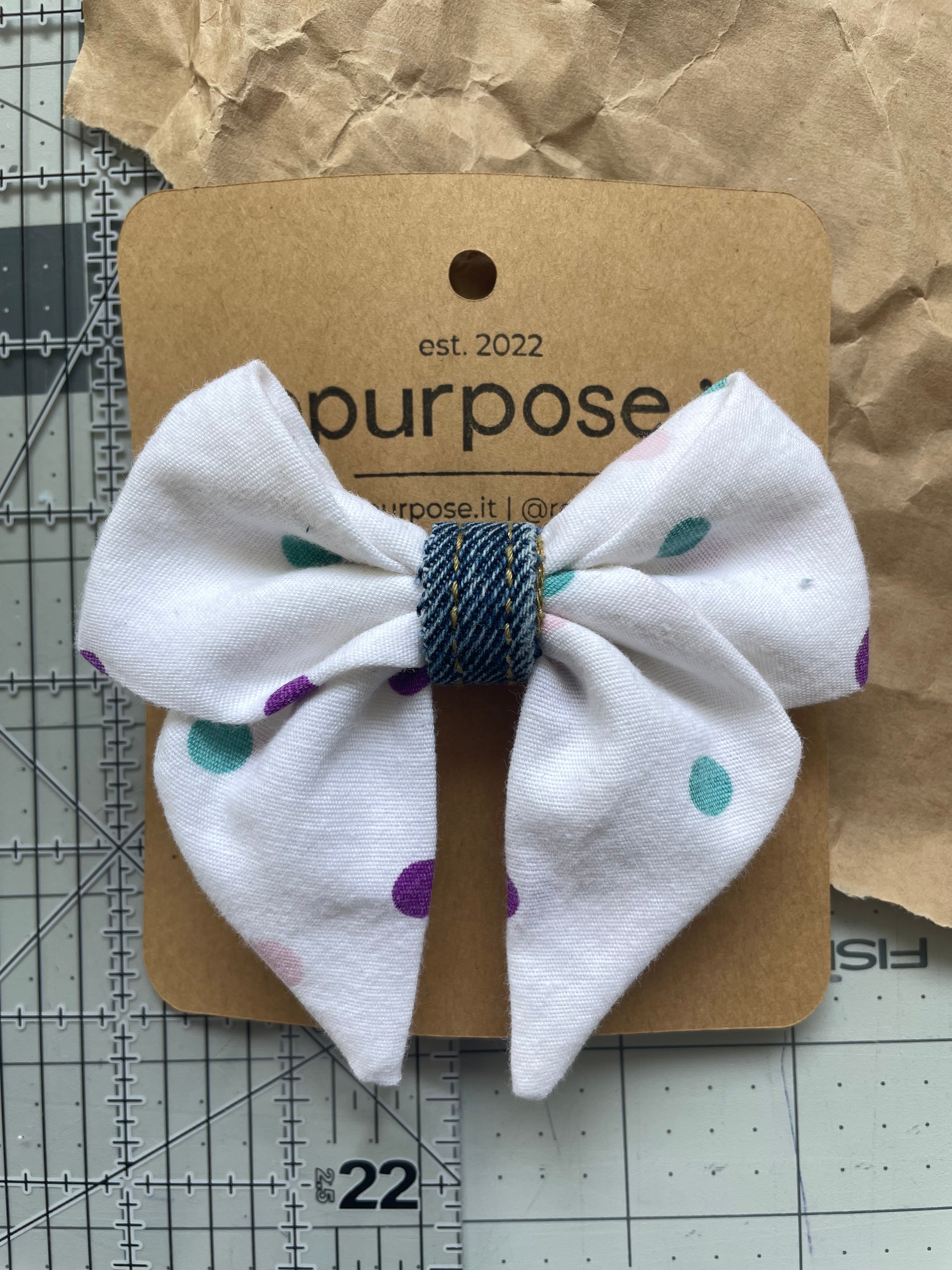 🎀 Upcycled Bow Hair Clip - Polka Dot