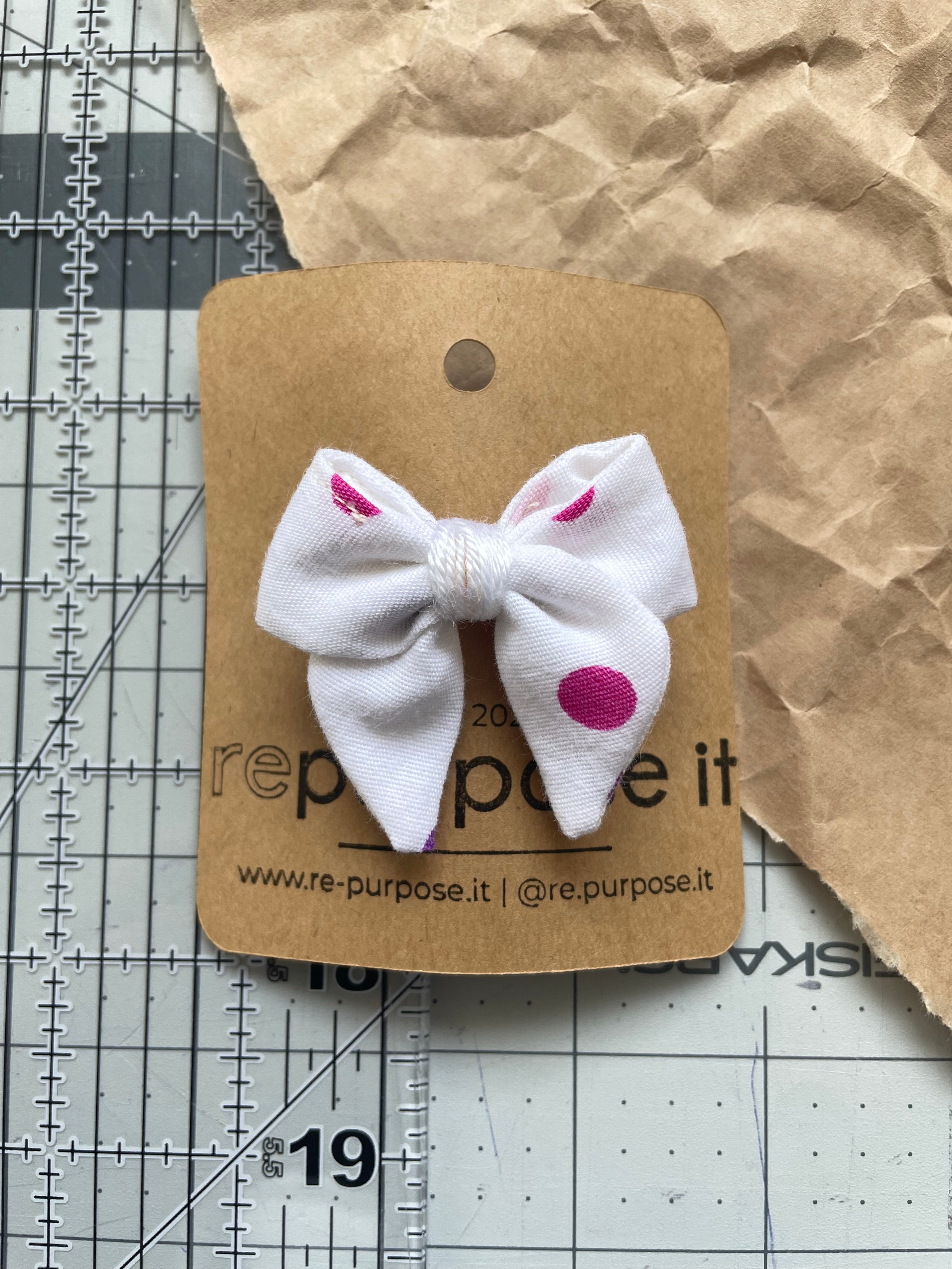 🎀 Upcycled Mini Bow Hair Clip - Polka Dot