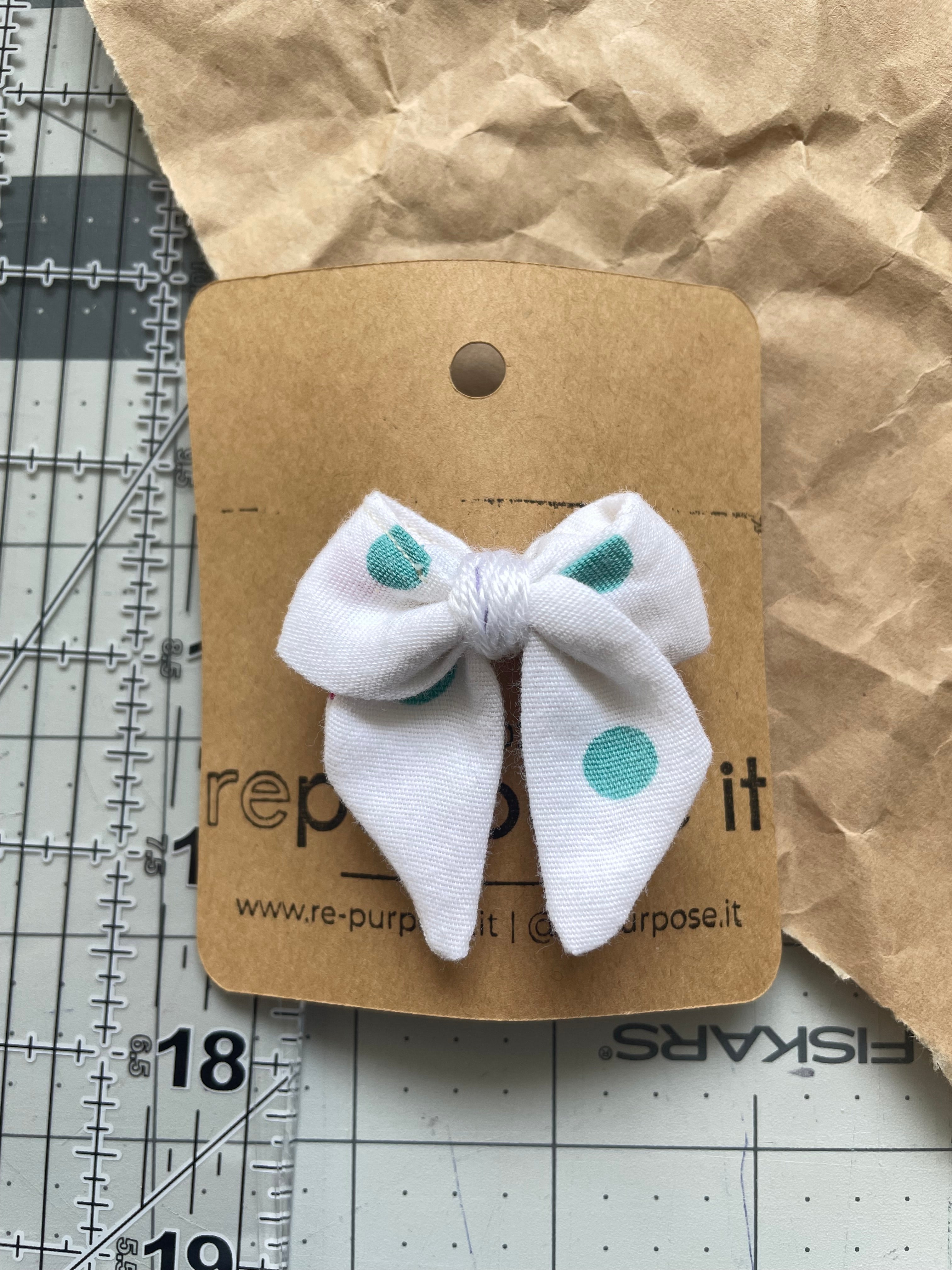 🎀 Upcycled Mini Bow Hair Clip - Polka Dot