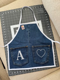 Upcycled Kids Denim Apron with Custom Letter Embroidery
