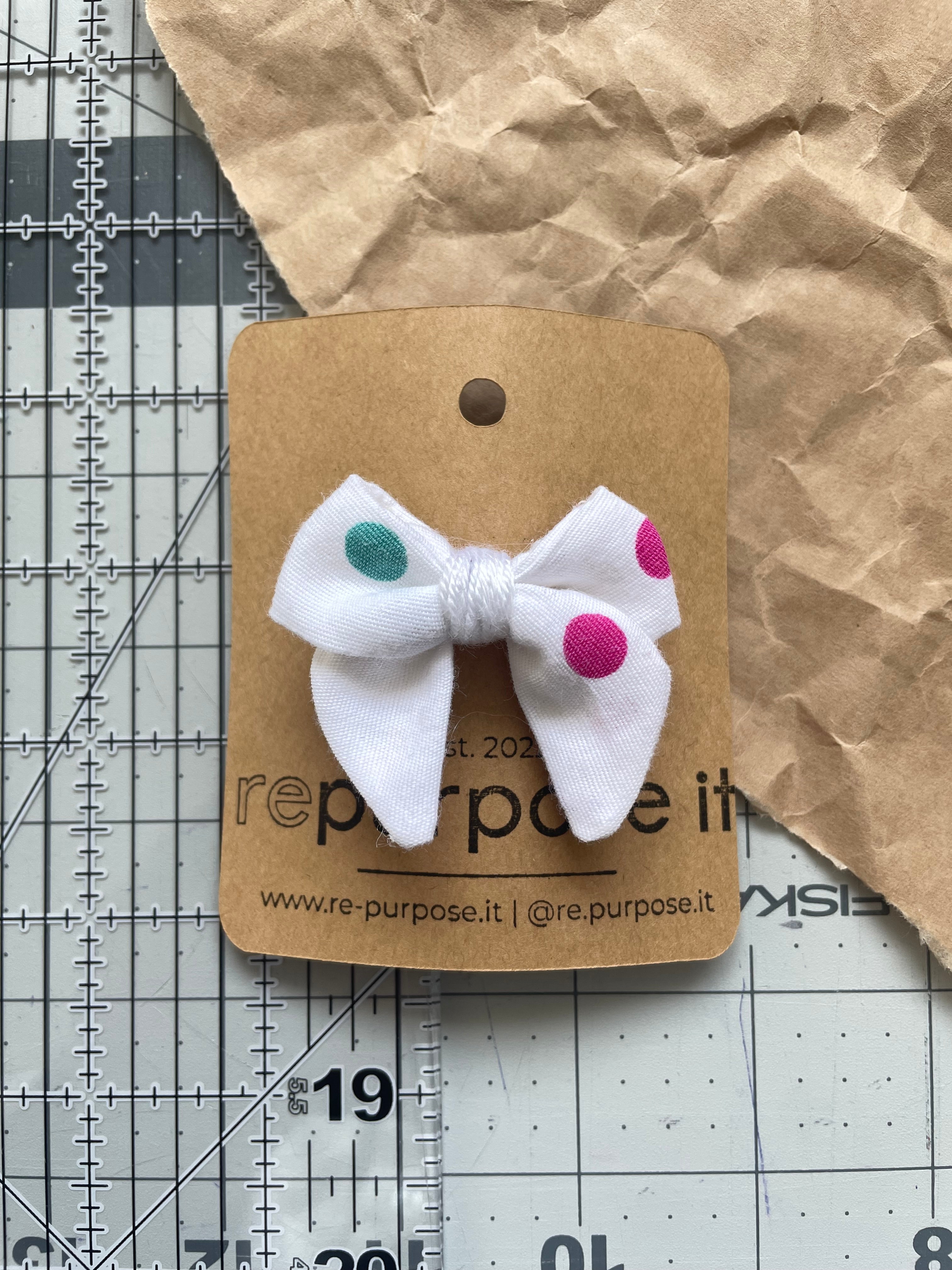 🎀 Upcycled Mini Bow Hair Clip - Polka Dot