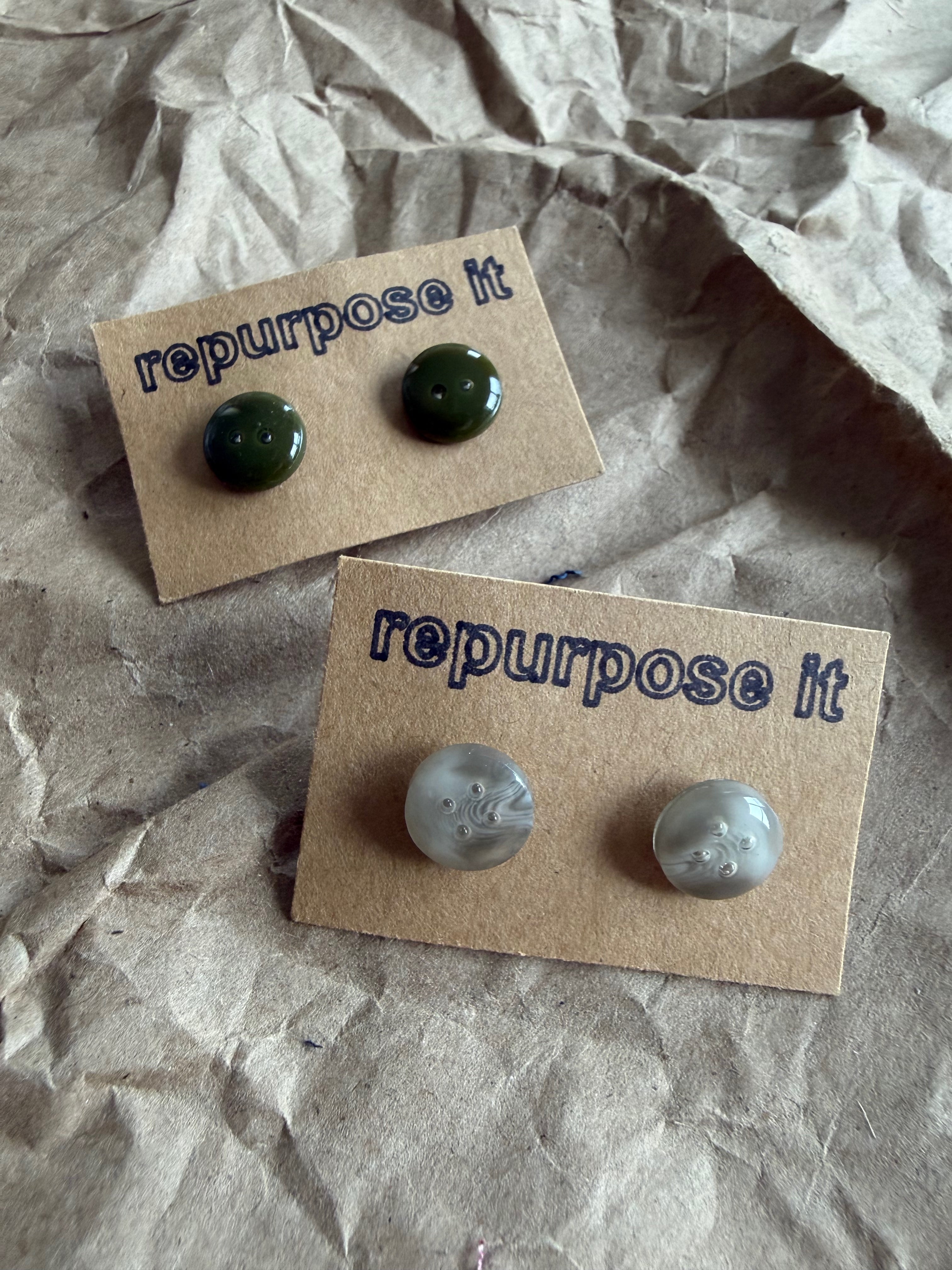 ✨ Button & Resin Stud Earrings