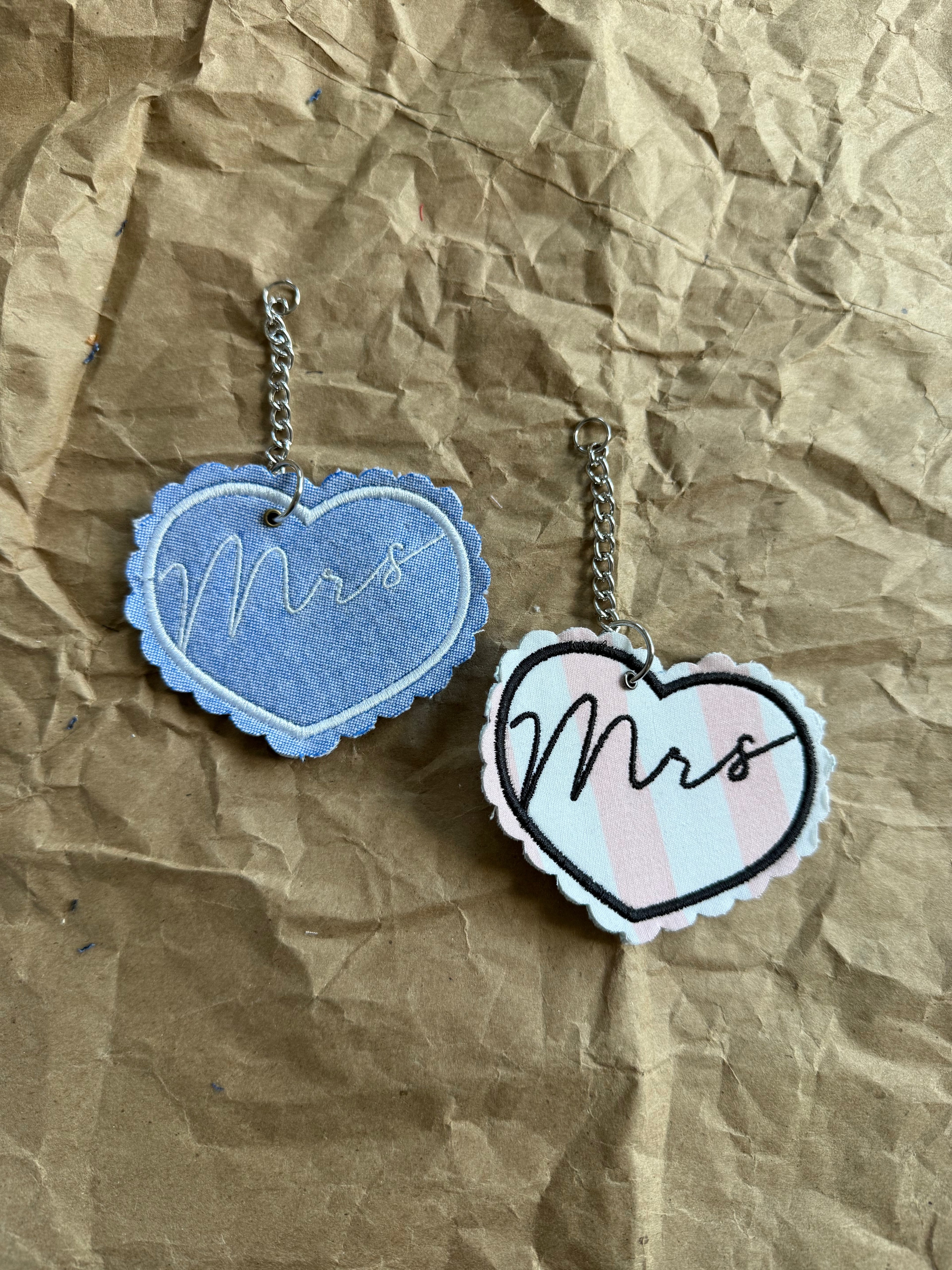 🗝️ Mrs Embroidered Heart Bag Charm